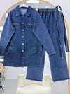Kadın Taşlı Kot Takım Koyu Lacivert