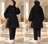 Kadın Tesettür Beli Lastikli Peluş Hırka Siyah