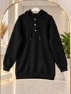 Kadın Tesettür Kapüşonlu Çıtçıtlı Sweatshirt Siyah