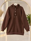 Kadın Tesettür Kapüşonlu Çıtçıtlı Sweatshirt Kahverengi