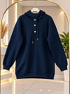 Kadın Tesettür Kapüşonlu Çıtçıtlı Sweatshirt Lacivert
