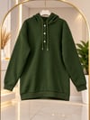 Kadın Tesettür Kapüşonlu Çıtçıtlı Sweatshirt Haki