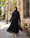 Kolları Dantel Detaylı Etekli Takım Siyah