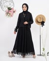 Kolları Dantel Detaylı Etekli Takım Siyah