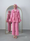 Luna Fırfır Yakalı Pantolonlu İkili Takım Pembe