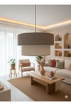 E27 Kumaş Başlık Modern Gri Beyaz Pasta Avize 51-60 cm Kumaş Gri 1 Modern 30 Salon / Oturma Odası