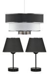 Kumaş Başlıklı 3 Katlı Modern Avize ve 2 Adet Abajur Set Yatak Odası Çocuk Odası Salon Mutfak Hol