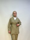 Bağlama Detaylı Krep Pantolonlu Takım Yeşil