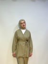 Bağlama Detaylı Krep Pantolonlu Takım Yeşil