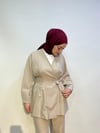 Bağlama Detaylı Krep Pantolonlu Takım Krem