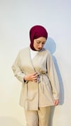 Bağlama Detaylı Krep Pantolonlu Takım Krem