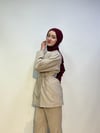 Bağlama Detaylı Krep Pantolonlu Takım Krem