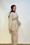 Bağlama Detaylı Krep Pantolonlu Takım Krem
