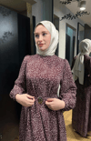 Desenli Şifon Elbise Bordo