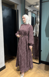 Desenli Şifon Elbise Bordo
