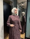 Desenli Şifon Elbise Bordo