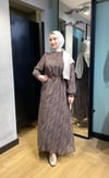 Desenli Şifon Elbise Kahverengi 