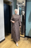 Desenli Şifon Elbise Kahverengi 