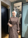 Desenli Şifon Elbise Kahverengi 