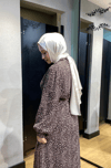 Desenli Şifon Elbise Kahverengi 