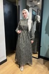 Desenli Şifon Elbise Yeşil