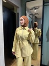 Geniş Yaka Fermuarlı Pantolonlu Takım Kahverengi 