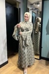 Kolu Volanlı Ekose Desen Elbise Yeşil