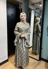 Kolu Volanlı Ekose Desen Elbise Yeşil