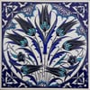Armada Çini 20x20 Cm ED 367 Lale Karanfil Kobalt Desenli Eldekoru Çini karo