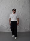 Beyaz Çizgi Örme Polo Yaka Triko T-shirt