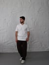Beyaz Çizgi Örme Polo Yaka Triko T-shirt
