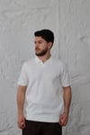 Beyaz Çizgi Örme Polo Yaka Triko T-shirt