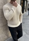 Bisiklet Yaka Saç Örgü Akrilik Bej Triko