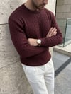 Bisiklet Yaka Saç Örgü Akrilik Bordo Rengi Triko