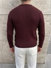 Bisiklet Yaka Saç Örgü Akrilik Bordo Rengi Triko