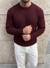 Bisiklet Yaka Saç Örgü Akrilik Bordo Rengi Triko