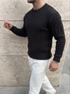 Bisiklet Yaka Saç Örgü Akrilik Siyah Rengi Triko