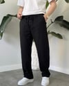 Keten Beli Lastikli Siyah Pantolon