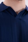 Lacivert Fitilli Örme Polo Yaka T-shirt
