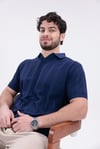 Lacivert Fitilli Örme Polo Yaka T-shirt