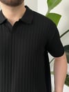 Siyah Çizgi Örme Polo Yaka Triko