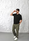 Siyah Çizgi Örme Polo Yaka Triko T-shirt