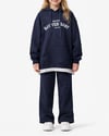 Kapüşonlu Bağcıklı Çizgi Detaylı Lacivert Uzun Sweatshirt