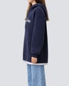 Kapüşonlu Bağcıklı Çizgi Detaylı Lacivert Uzun Sweatshirt