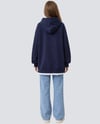 Kapüşonlu Bağcıklı Çizgi Detaylı Lacivert Uzun Sweatshirt