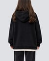 Kapüşonlu Bağcıklı Çizgi Detaylı Siyah Uzun Sweatshirt