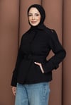  Kısa Kemerli Şık Trençkot Siyah