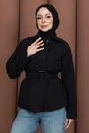  Kısa Kemerli Şık Trençkot Siyah