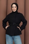  Kısa Kemerli Şık Trençkot Siyah