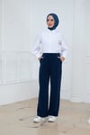 Beli Lastikli Cepli Tensel Pantolon Lacivert